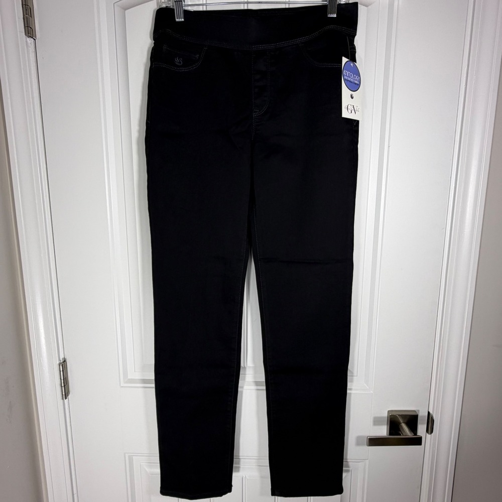 Gloria Vanderbilt Amanda Pull On Knit Pants Black Rinse Slimming Panel Small